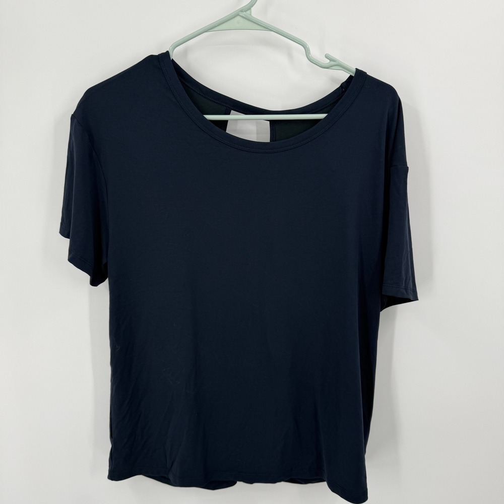 Joy Lab Twist Back Tee Womens Size L Navy Blue Short‎ Sleeve Athleisure Top NWT